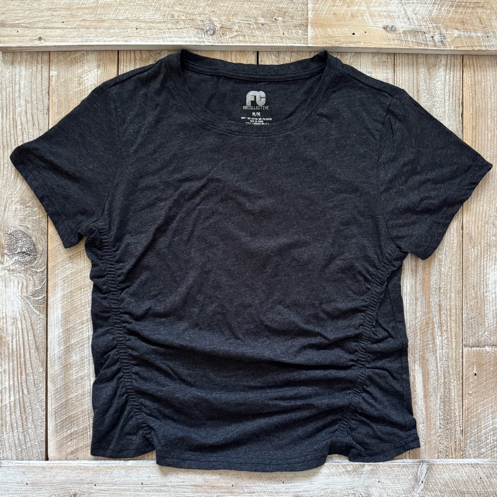 FREE W/ ITEM EQUAL/MORE VALUE Cotton Blend Gray/Black Ruched Athleisure Baby Tee